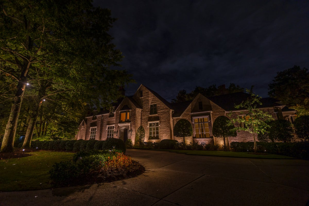 Residential Landscaping lighting front of house night after 2