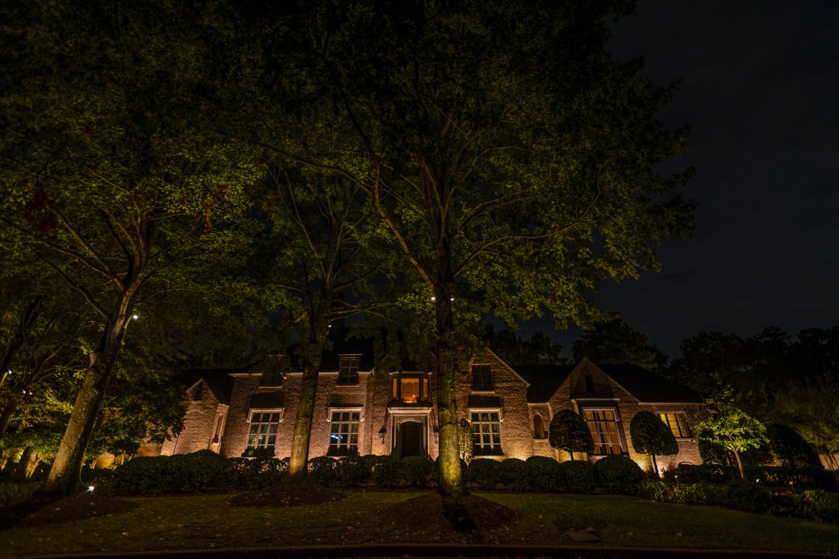 Residential Landscaping lighting front of house night after 3