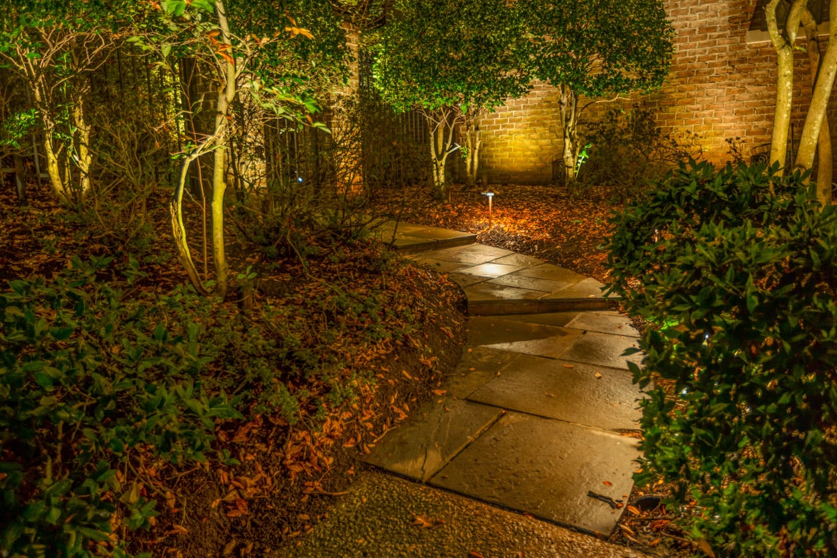 Residential Landscaping lighting walkway night after 10