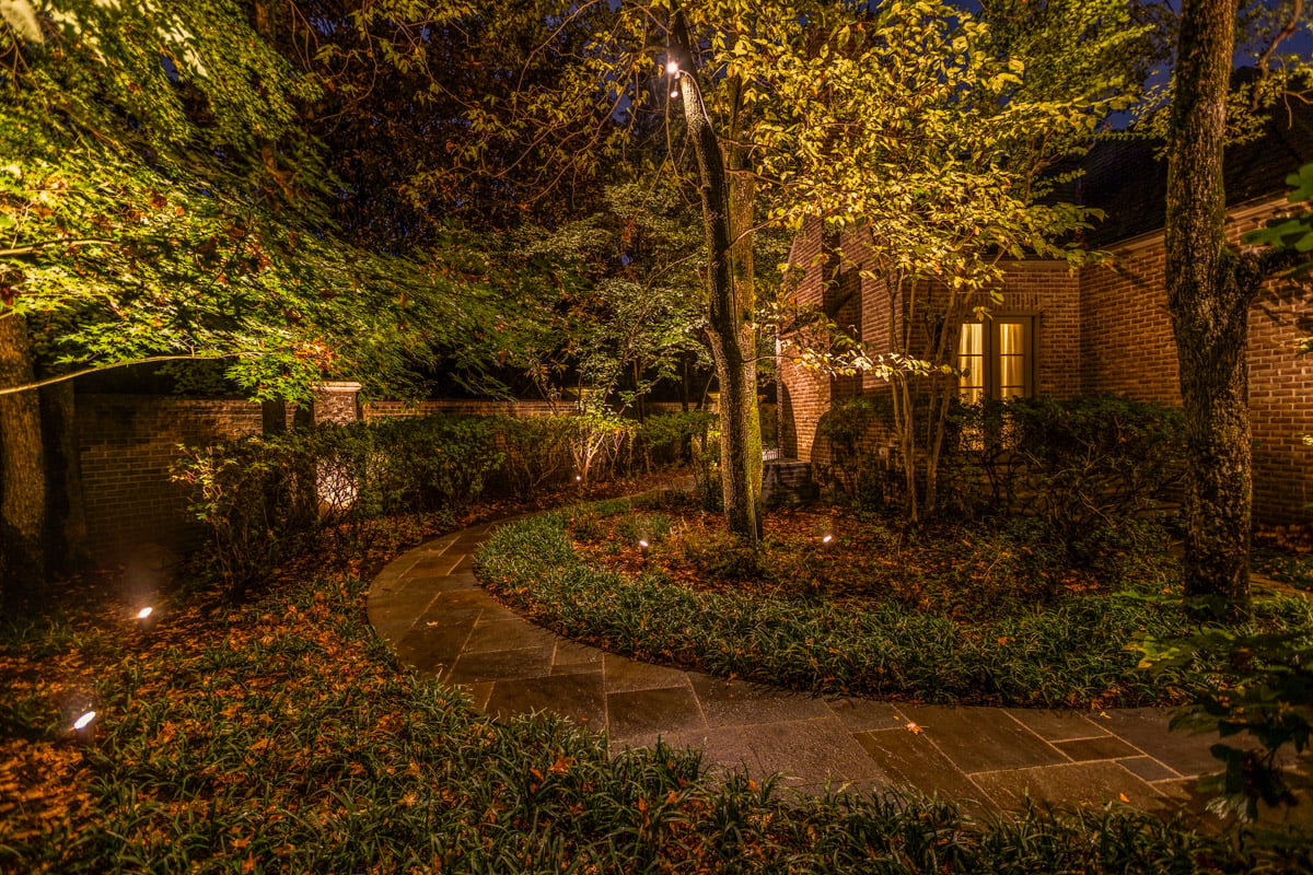 Residential Landscaping lighting walkway night after 7