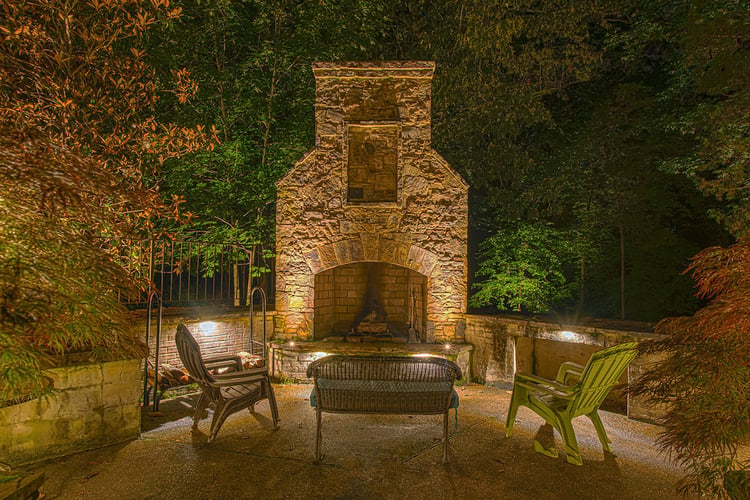 Architectural Lighting. Fireplace. Seating. Retaining wall